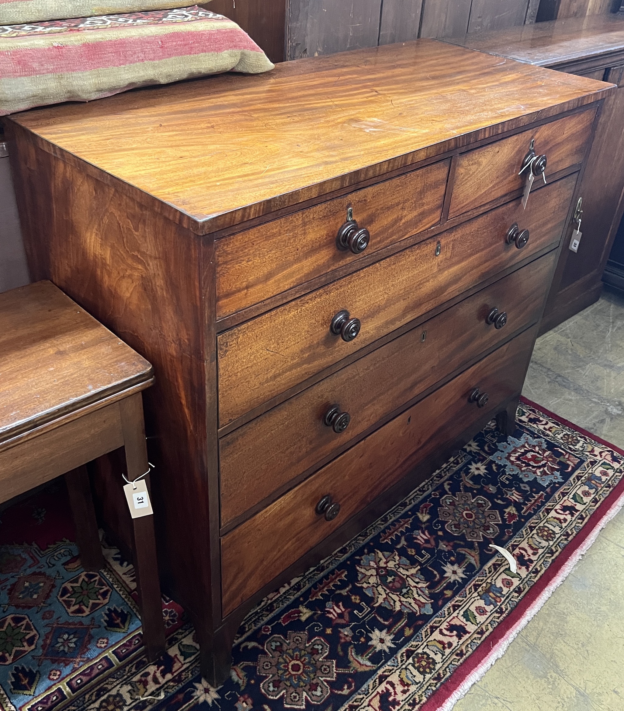 A George IV mahogany five drawer chest, width 116cm, depth 54cm, height 101cm